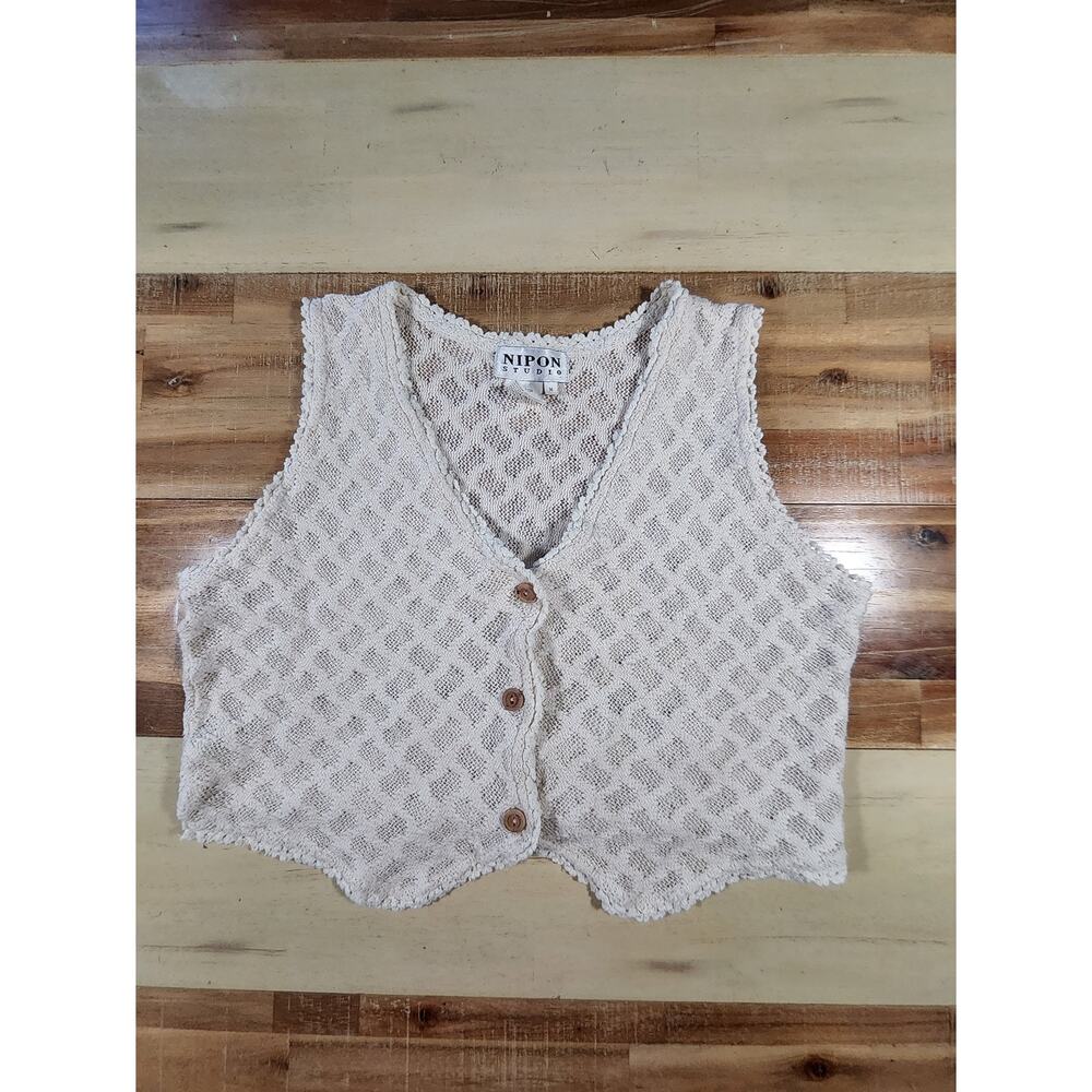 Nipon Studio Open Knit Crochet Vest Boho Cottagecore